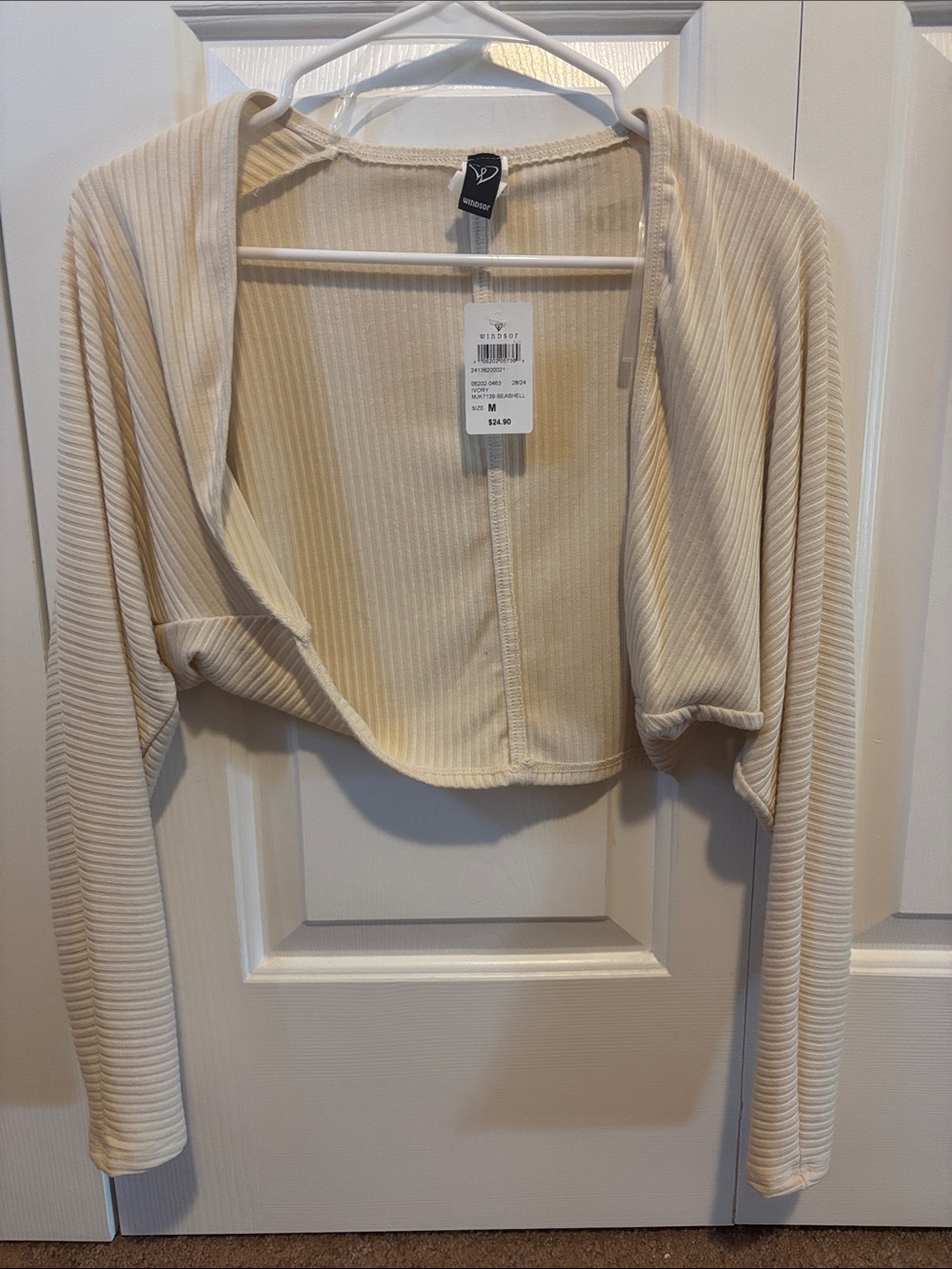 Windsor Ivory Ribbed Cropped Hooded Shrug